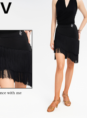 IFV拉丁舞女成人少儿半裙多层加密流苏短裙练功裙专业比赛裙2042