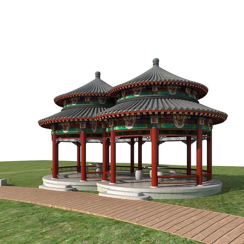 古建筑3d模型清代重檐双圆亭子带彩画3dmax模型文件带贴图004