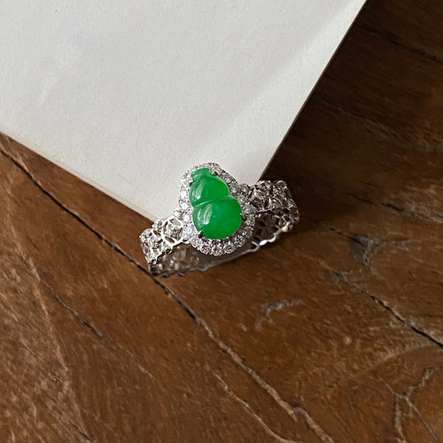 【福禄双全】起光正阳绿翡翠A货葫芦戒指浪漫铜钱特色珠宝女礼物