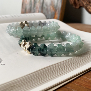 玉石小众设计感高级手串礼物 天然缅甸翡翠手链原创情侣款 龙骨