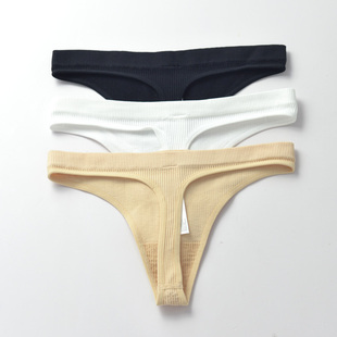 舒适简约T裤 女低腰罗文丁字裤 黑色白色肤色纯色出口原单 3条