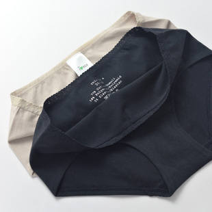 外单女士棉三角内裤 黑色纯色棉锦纶混纺 中腰中高腰