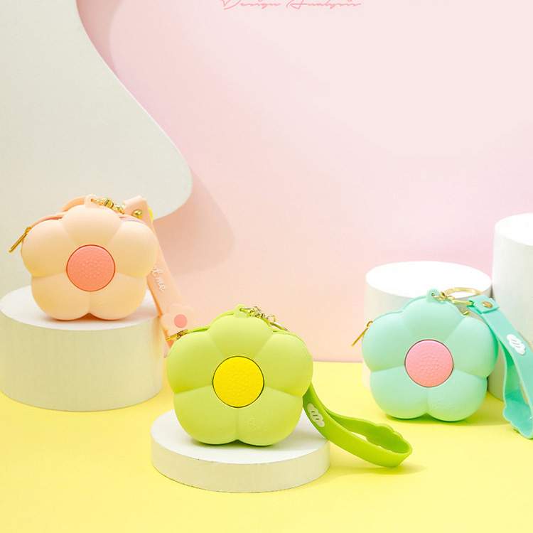 零钱包小清新创意小巧硬币匙包耳机收纳包迷你简约硅胶少女心花朵