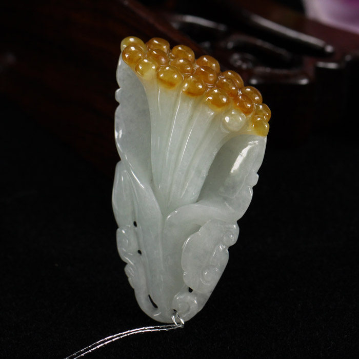 正品a货假一赔三 天然翡翠玉黄翡 百合花百年好合 送朋友情人礼品