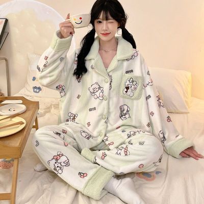 秋冬季法兰绒睡衣女高级感可外穿