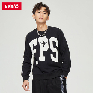 圆领卫衣棉质印花套头上衣春季 班尼路男士 宽松休闲外套 包邮
