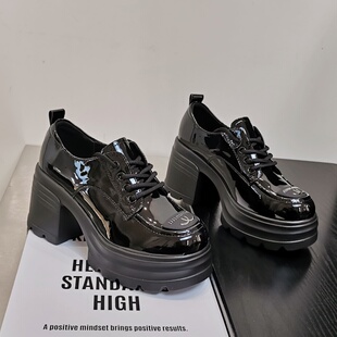 2026春季新款8CM厚底乐福鞋亮面漆皮单鞋小个子增高英伦风小皮鞋
