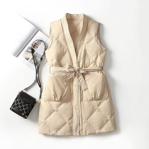 显瘦白鸭绒中长款V领宽松羽绒服