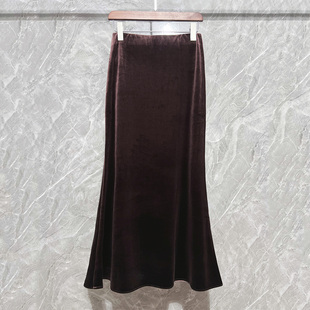 深圳南油包臀裙气质醋酸丝绒半身裙女2025年秋新款 高腰显瘦鱼尾裙