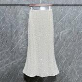 重工打造优雅小香风亮闪闪珠片包臀鱼尾裙中长款 半身裙礼服裙子