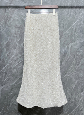 重工打造优雅小香风亮闪闪珠片包臀鱼尾裙中长款半身裙礼服裙子