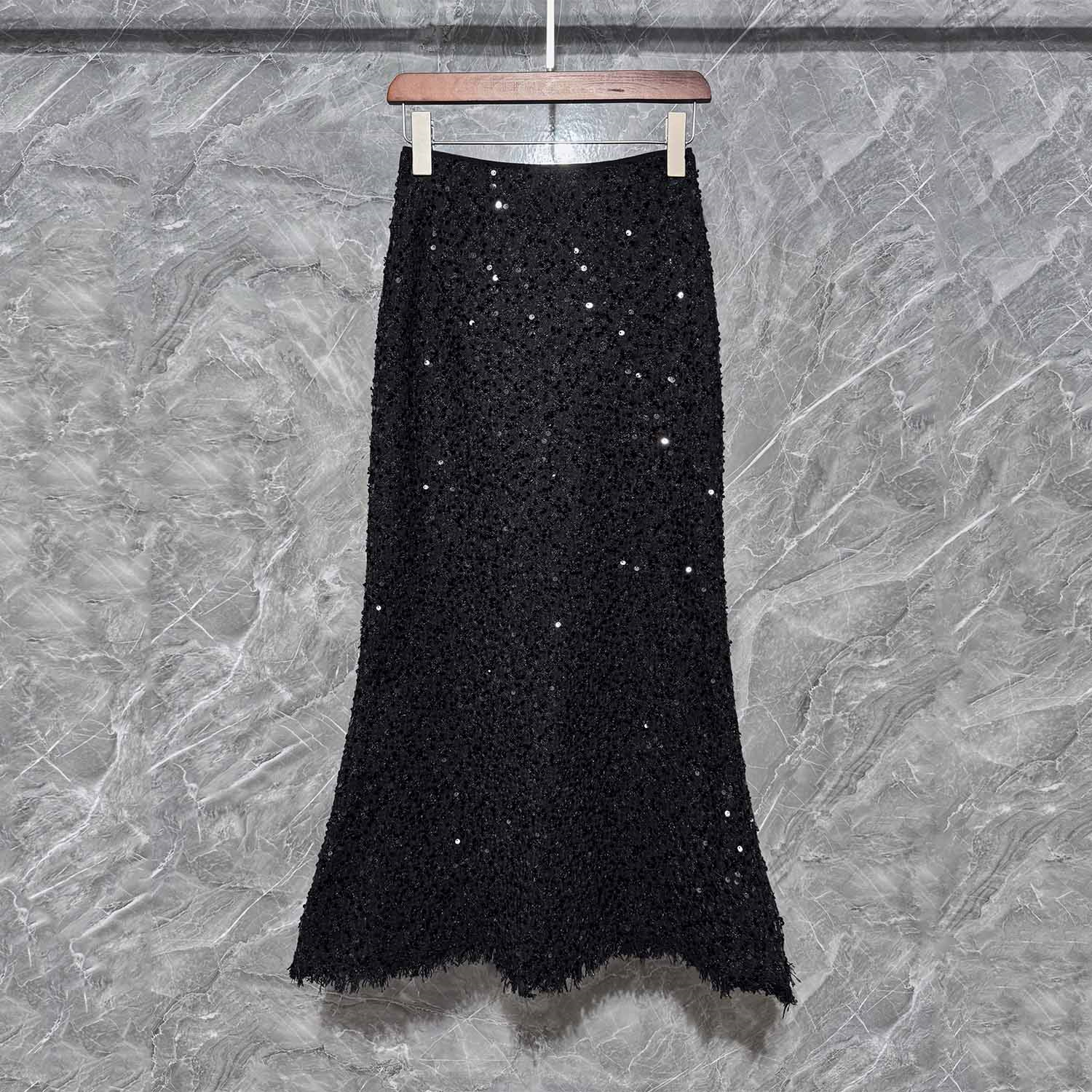 流苏亮片半裙粗花呢半身礼服裙