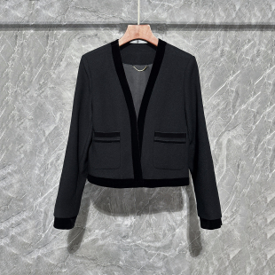 2025春秋真丝丝绒拼接醋酸上衣气质高级感小众短外套小西装 高货