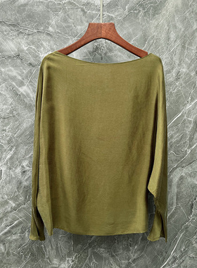 复古绿色长袖铜氨丝衬衫女夏季慵懒风显瘦衬衣高级感时尚小衫上衣