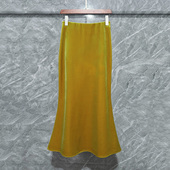 欧货金丝绒加绒加厚鱼尾裙女秋冬高腰松紧腰赫本风半身裙轻奢长裙