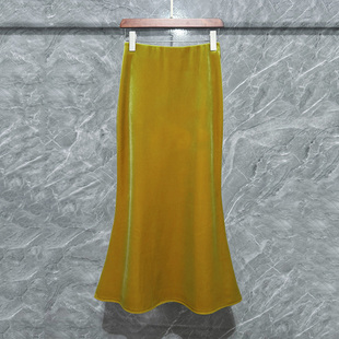 欧货金丝绒加绒加厚鱼尾裙女秋冬高腰松紧腰赫本风半身裙轻奢长裙