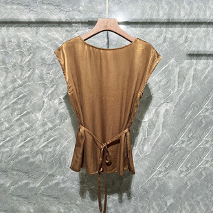 深圳南油2026夏季新款气质法式铜氨丝顺纡皱圆领宽松短袖上衣T恤