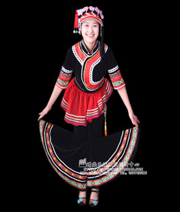 晴焱民族服装 量身订做 彝族毛南族服装 表演演出服装 黑色套装