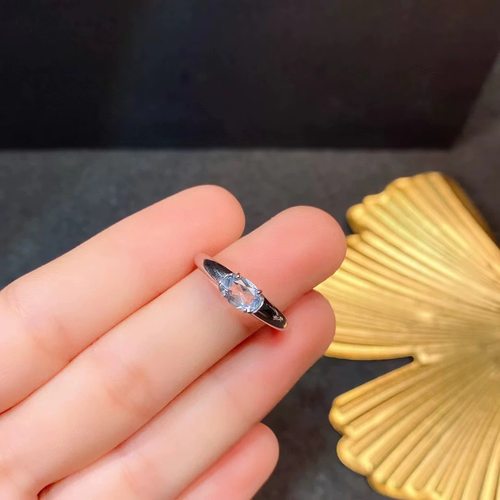 天然海蓝宝戒指主石约5*7mmS925银精工镶嵌轻奢高级感生日礼物