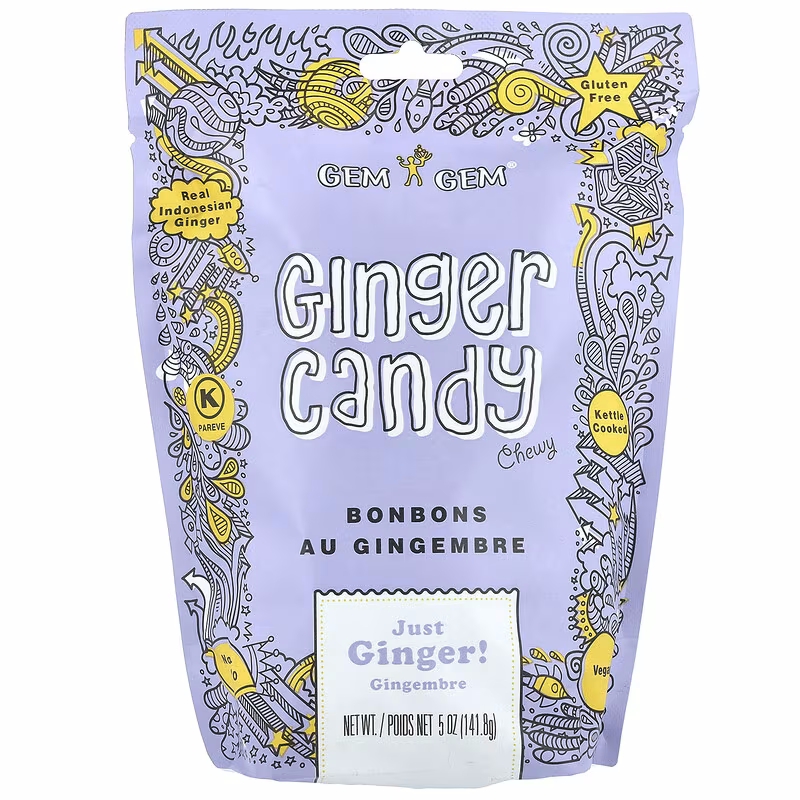 美国代购零食糖果gemgem芒果甜橙原味软姜糖丝滑耐嚼温暖女生100g