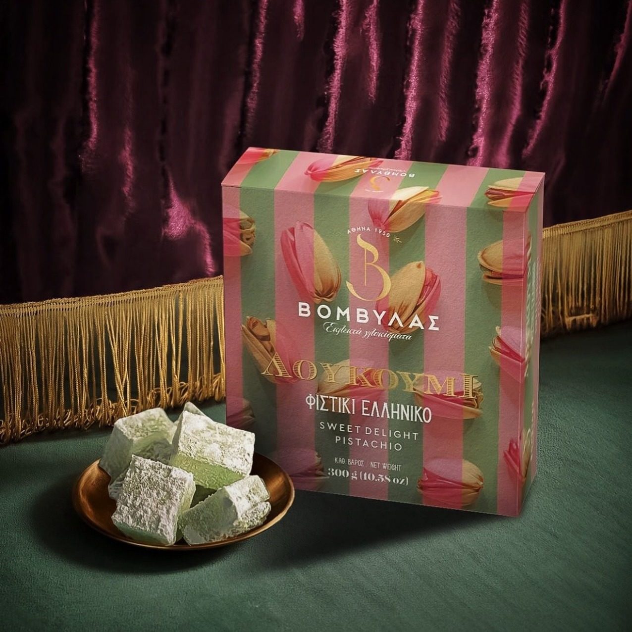 希腊代购零食糖果礼品 Vomvilas Loukoumi开心果玫瑰果酱软糖300g