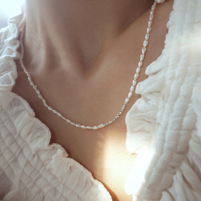 天然野生珍珠碎银子女手工锁骨链