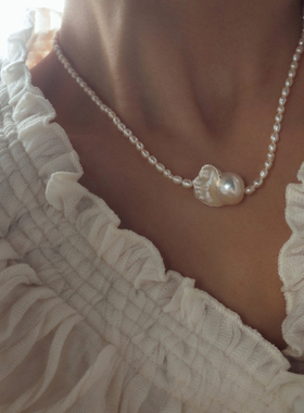 925银天然巴洛克极光鱼尾珍珠高级质感优雅冷淡风小众设计锁骨链