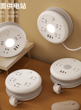 官方正品GN圆形可收纳多功能插座家用伸缩带USB插排插板接拖线板8