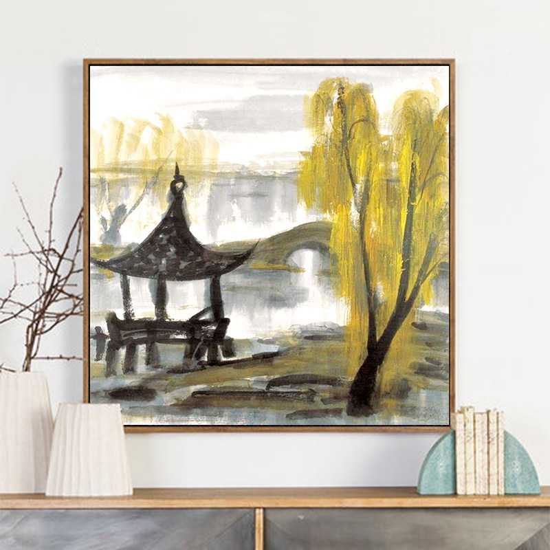 金秋西湖 林风眠中式唯美风景diy数字油画手工涂鸦卧室居家装饰画