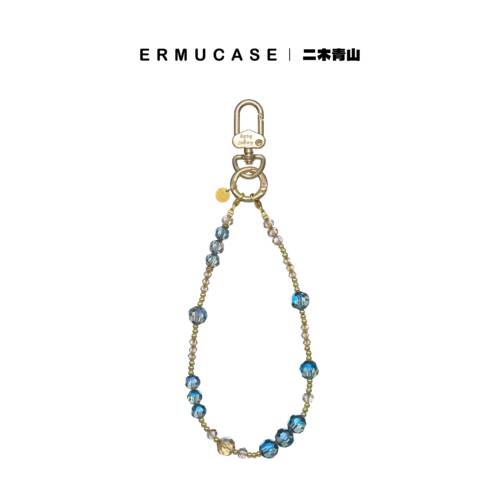 ERMUCASE不规则蓝色水晶珠短款手机链钥匙扣挂件女包挂饰精致时尚
