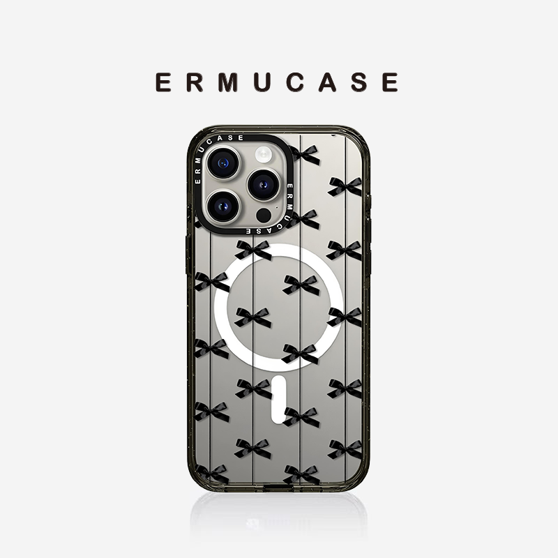 ERMUCASE二木青山原创设计《黑色蝴蝶结》 适用于苹果iPhone16ProMax/15Pro/14ProMax/13Pro磁吸手机壳