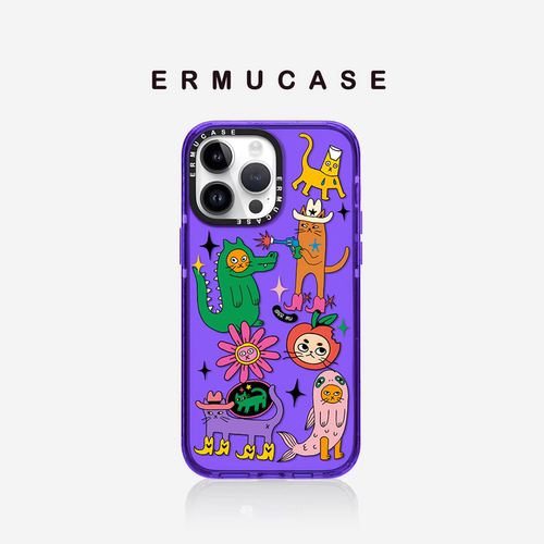 ERMUCASE二木青山原创设计《喵咪变装Show》卡通插画苹果iPhone16ProMax/15Pro/14ProMax/13Pro彩色手机壳