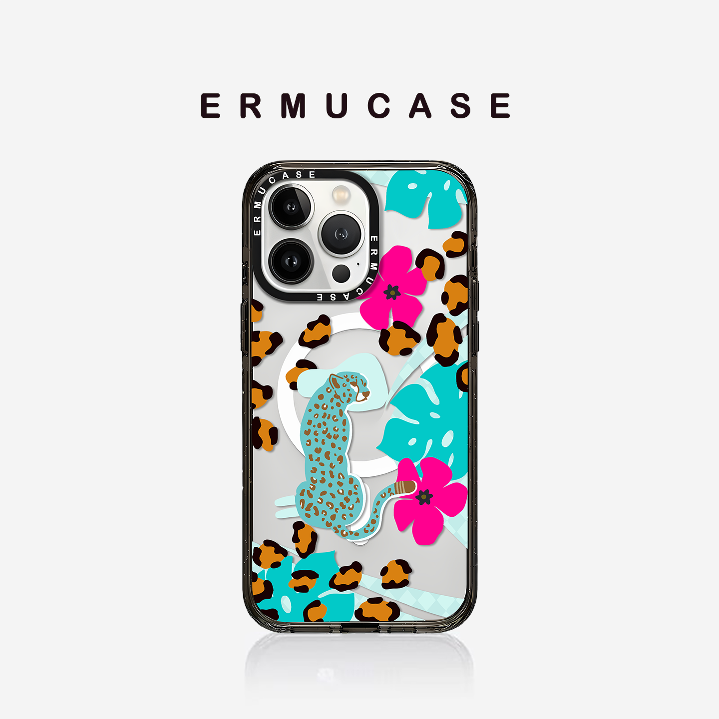 ERMUCASE二木青山原创设计《热带时尚艺术》适用于苹果iPhone16ProMax/15Pro/14ProMax/13Pro黑边透明手机壳
