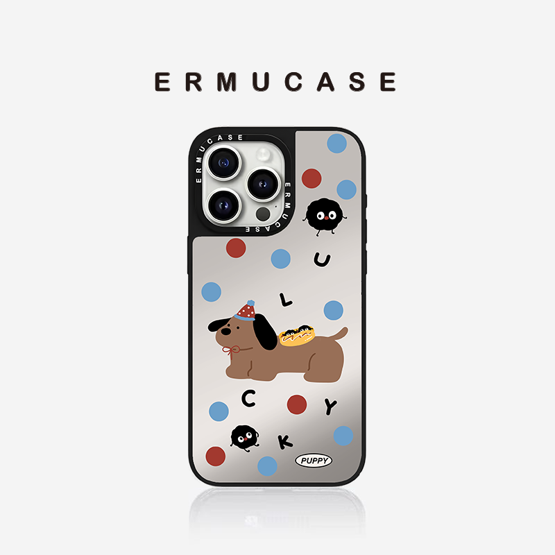 ERMUCASE二木青山《煤球Puppy》适用于iPhone16ProMax/16Pro/15ProMax/15Pro苹果镜面手机壳