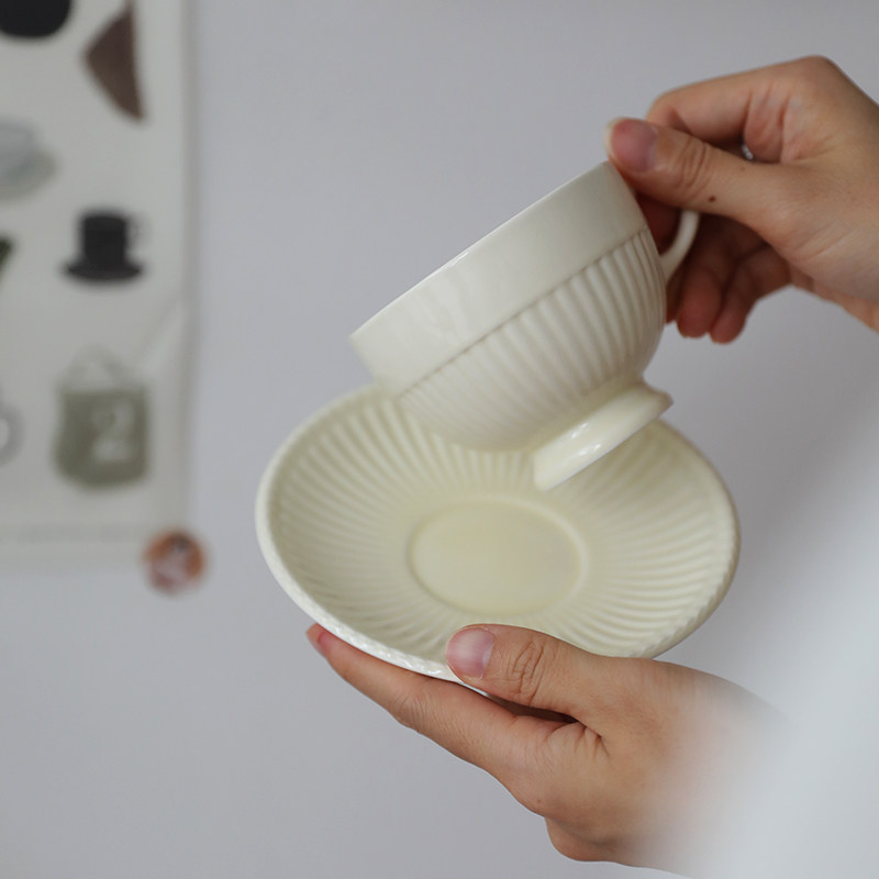 法式复古中古陶瓷咖啡杯碟高档精致设计感小众杯子拿铁拉花下午茶,餐饮具,咖啡杯,淘宝优惠券,粉丝福利购,淘宝优惠卷