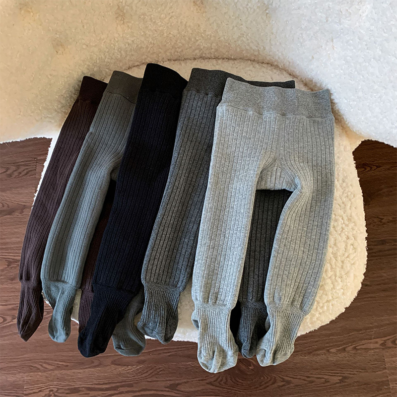 女童螺纹针织连脚打底裤女洋气加绒加厚保暖儿童连裤袜多色可选