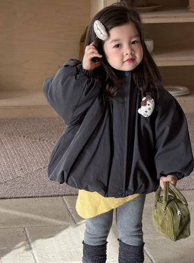 女童卡通kt猫黑色棉服阔版秋冬加厚外套洋气女宝加绒打底衫打底裤