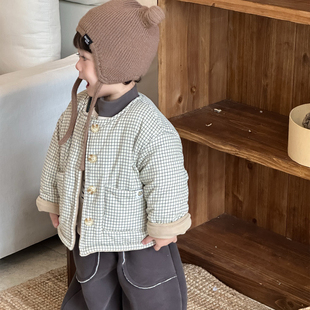 男童加绒套 童装 婴幼儿加厚格子棉外套2025秋冬新款 小宝宝衣服韩版