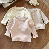 花边领长袖 女童秋冬加绒打底衫 洋气百搭女宝韩版 T恤a类婴幼儿衣服