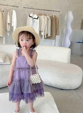 女童夏装儿童连衣裙宝宝夏季裙子紫色裙公主裙蛋糕裙韩国童装