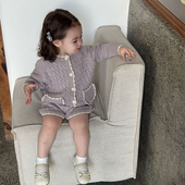 女童针织开衫 麻花套装 春季 韩版 撞色百搭复古编织风上衣裤 子两件套