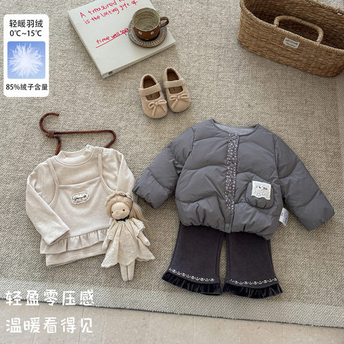婴幼儿白鸭绒外套秋冬新款宝宝百搭羽绒内胆女童韩系保暖三件套