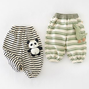 2026春季上新男宝宝裤子儿童条纹外出时尚休闲卡通恐龙束脚运动裤