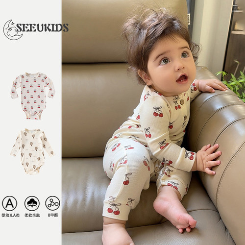 2026春季新品婴儿ins北欧风满印包屁衣长裤套装婴幼儿居家两件套