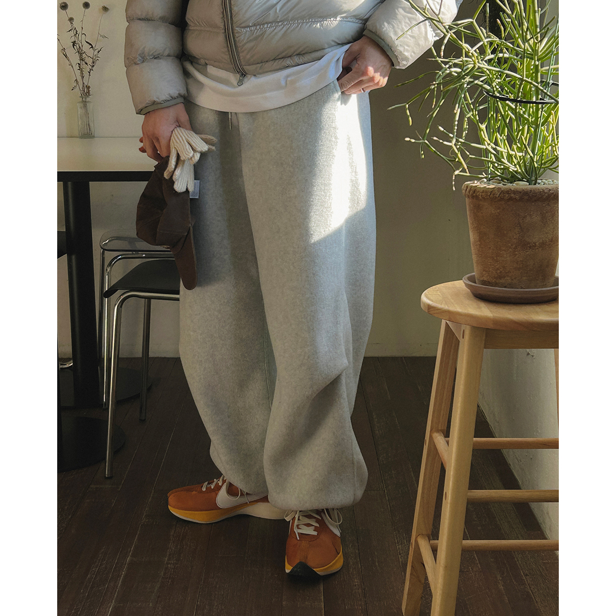 韩国代购秋冬绒感束脚运动休闲裤