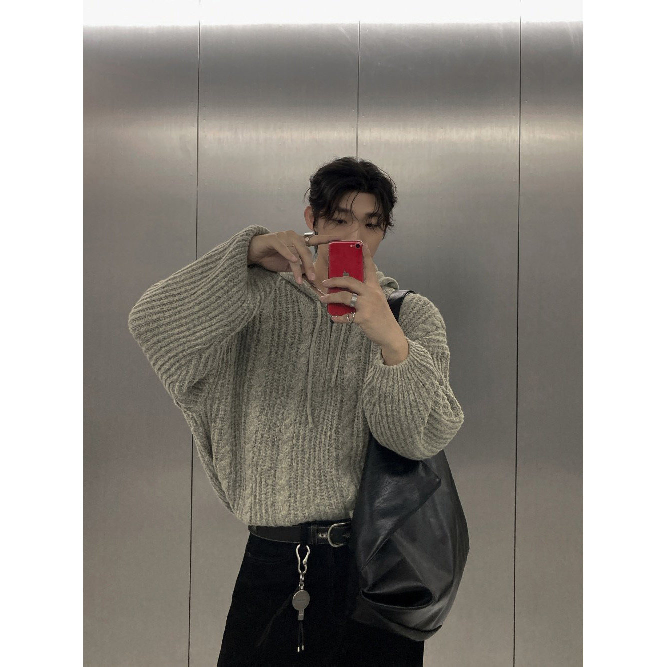 韩国东大门代购春秋街头潮流个性麻花纹半拉链连帽针织衫男女毛衣