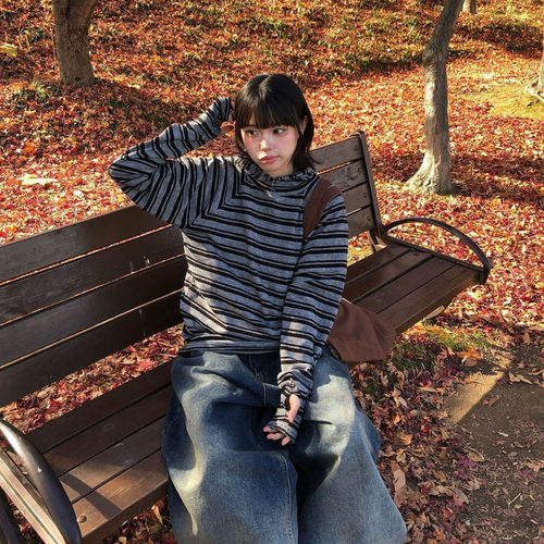 韩国代购男女款条纹连帽长袖T恤