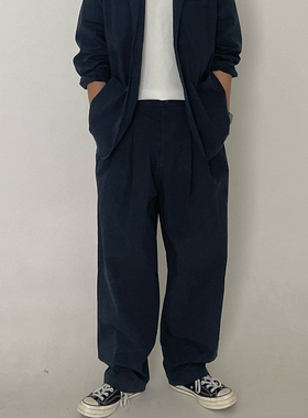 韩国东大门代购SLOWER高档尼龙春夏松紧抽绳褶皱阔腿微锥休闲裤男