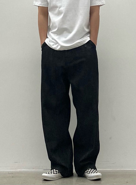 ANAN韩国东大门代购SLOWER宽松半松紧腰直筒裤时尚水洗复古长裤子