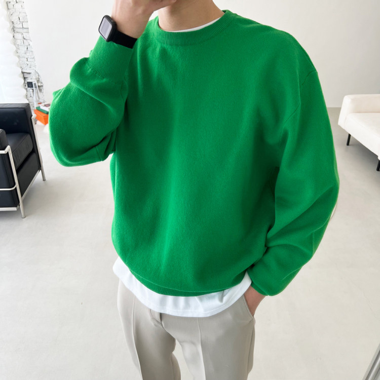 国内现货！韩国代购时尚百搭基础款纯色套头圆领长袖针织衫男毛衣